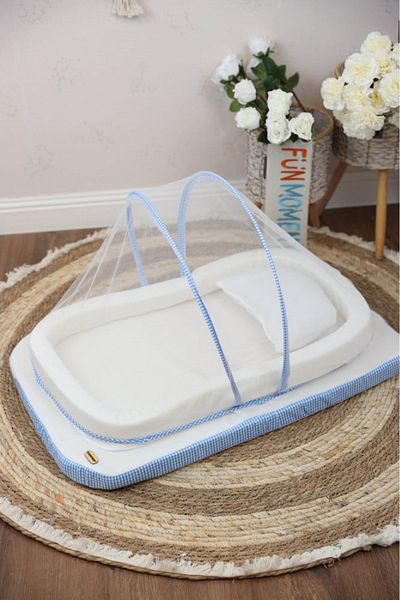 Fun Moment Newborn Sponge Mosquito Net Mattress - White/Blue
