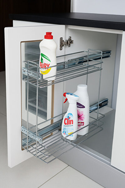 boz concept home Teleskopický koš na organizaci skříně – dvoupatrový chromovaný kovový organizér do kuchyně a koupelny