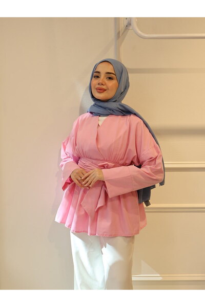 HOT HOT KRUVAZE YAKA KUŞAKLI DETAYLI KİMONO GÖMLEK