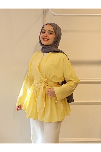 HOT HOT Kruvaze Collar Belted Detail Kimono Shirt
