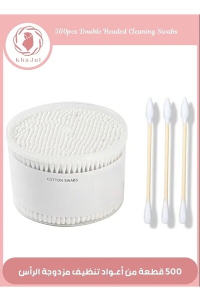 KHAJUL أعواد تنظيف خشبية قابلة للتحلل الحيوي، دائرية ومدببة، ٥٠٠ قطعة، للمكيا...