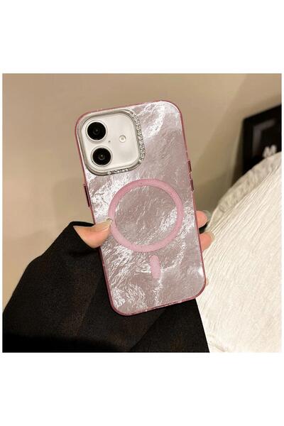 Zebana Apple iPhone 16 Plus Uyumlu Kılıf Glow Taşlı Silikon Kılıf (Kablosuz Ş...