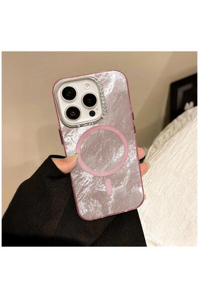 Zebana Apple iPhone 12 Pro Max Uyumlu Kılıf Glow Taşlı Silikon Kılıf (Kablosu...