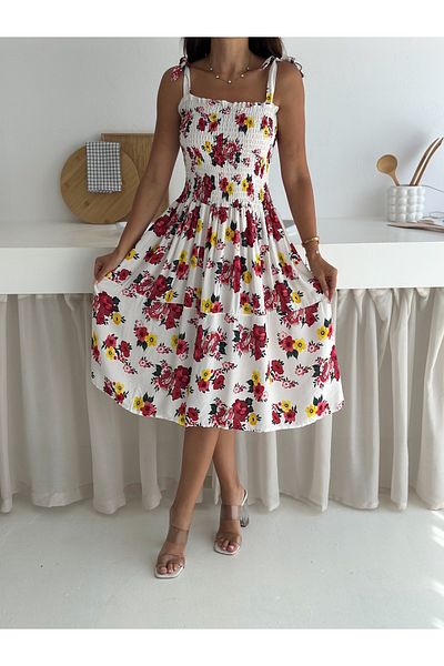 YUSUF CAN KARATAŞ KARATAŞ GİYİM Women's Skirt Ruffled Casual Summer Viscose Fabric Dress Standard Size Smlxl Compatible Length 100 cm