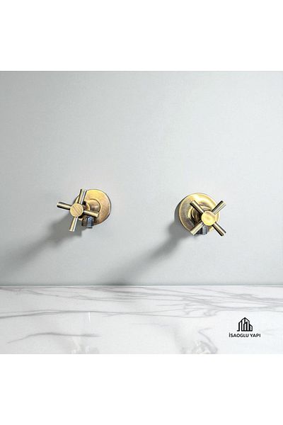İSAOĞLU YAPI Antique Gold Bidet Faucet Set 2 Pieces Brass Material Antique Gold Bidet Faucets Intermediate Faucets