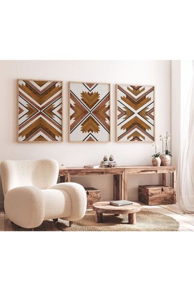 woodhomeworks Boho Minimalist 3-Piece Framed Decorative Painting Qmrc