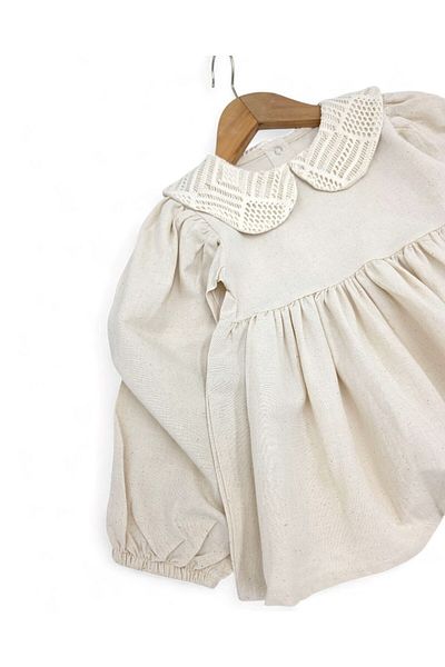 voyyo kids baby Girl's Seasonal Linen Suit, Wide Legs, Watermelon Sleeves, Baby Collar, 100% Organic Cotton
