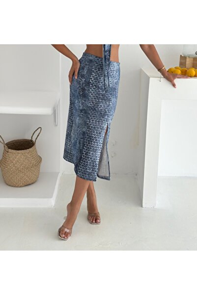 MaxiMor Women's Elastic Waist Front Slit Pencil Lycra Fabric Midi Length Skirt