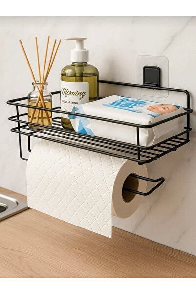 EGE HOME STORE Yapışkanlı raflı kağıt rulo havaluluk peçetelik havlu kağıtlık siyah banyo banyo düzenleyeci Raf