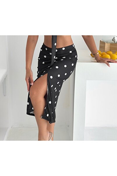 MaxiMor Women's Elastic Waist Front Slit Pencil Lycra Fabric Midi Length Skirt