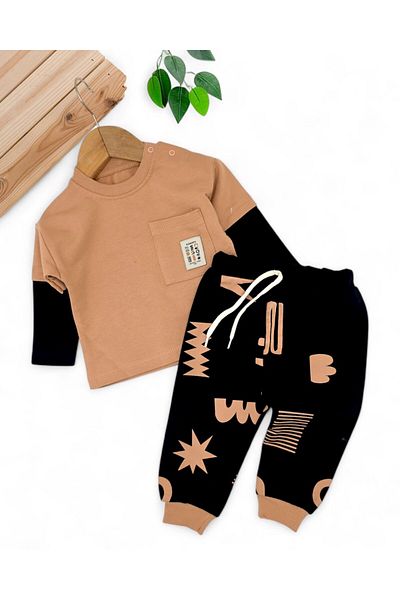 Egelite Baby Boy Mevimlik 100% Cotton, Pocket Detailed, 2 Thread 6-9-12-18-24 Months Bottom Top Set