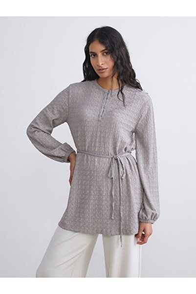LC Waikiki Lcw Modest Gray Crew Neck Textured Women's Tunic