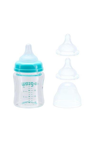 U-Grow Biberon din sticla U-Grow, 120 ml, cu 2 tetine extra