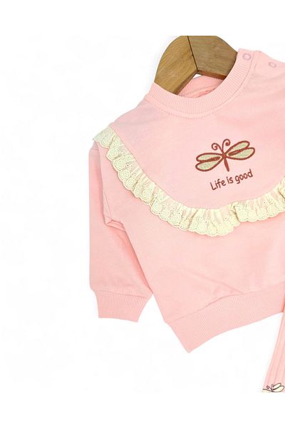 Egelite Baby Girl Butterfly Embroidered, Ribbed Tights, Ruffle Detailed 6-9-12-18-24 Months Stylish Baby Set
