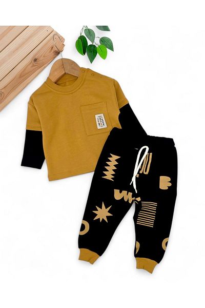 Egelite Baby Boy Mevimlik 100% Cotton, Pocket Detailed, 2 Thread 6-9-12-18-24 Months Bottom Top Set