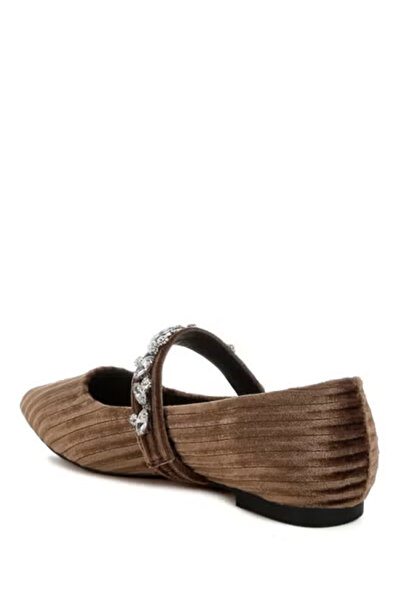 london Rag Women Diamante Brooch Velvet Ballerinas in Brown
