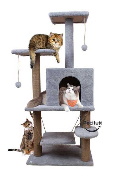Petilux Jute Drawstring Welsoft Cat House and Play Platform with Swing Nest