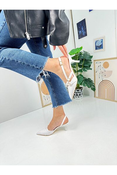Nstil Casual Women's Pointed Toe Adjustable Belt Detailed Open Back Classic Thin Heeled Shoes