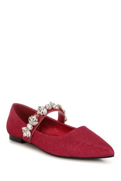london Rag Women Diamante Brooch Glitter Ballerinas in Fuchsia