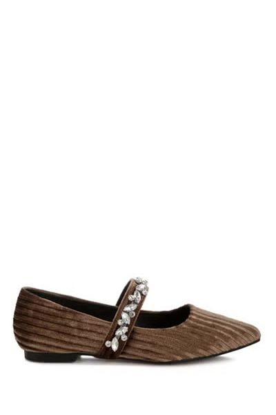 london Rag Women Diamante Brooch Velvet Ballerinas in Brown