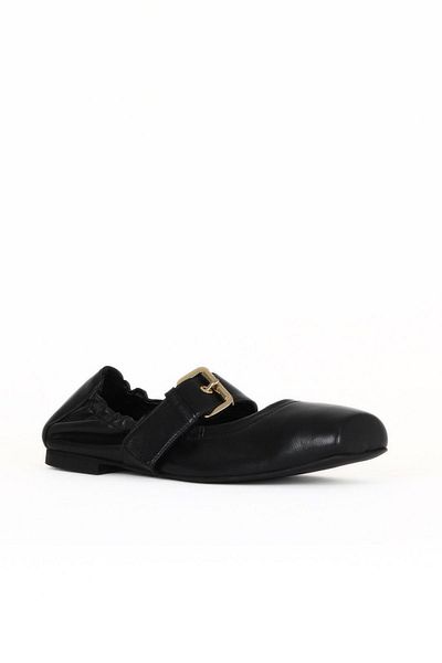 Bueno Shoes Black Leather Women's Ballerinas 30Wa23629