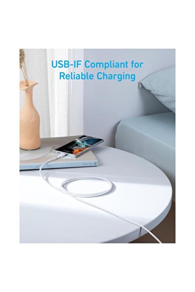 Anker Cablu 322 USB-C la USB-C, 60W, 0.9 metri, Alb