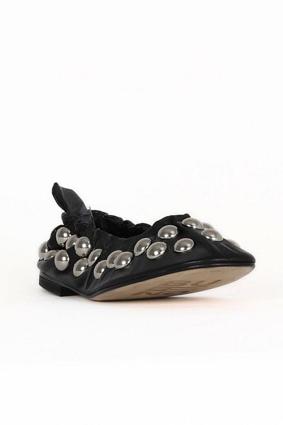Bueno Shoes Black Leather Women's Flat Ballerinas 30Wa24223