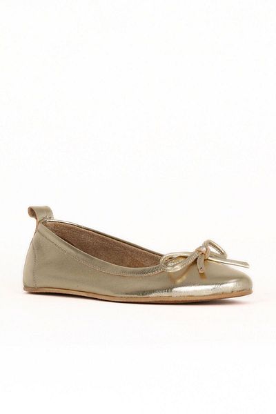 Bueno Shoes Gold Shiny Leather Women's Flat Ballerinas 01We5500