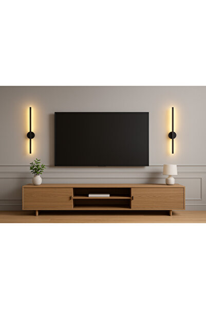 AILEEN PİLLİ Siyah İnce Çizgi LED Duvar Apliği 50 CM Modern Dekoratif Işık