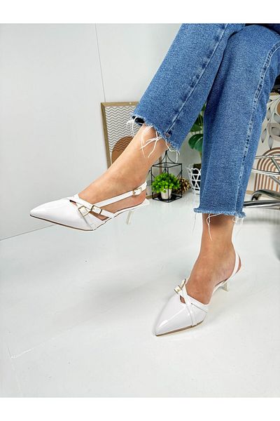 Nstil Casual Women's Pointed Toe Adjustable Belt Detailed Open Back Classic Thin Heeled Shoes