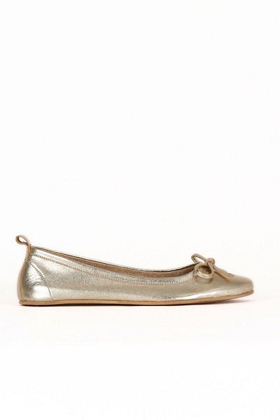Bueno Shoes Gold Shiny Leather Women's Flat Ballerinas 01We5500
