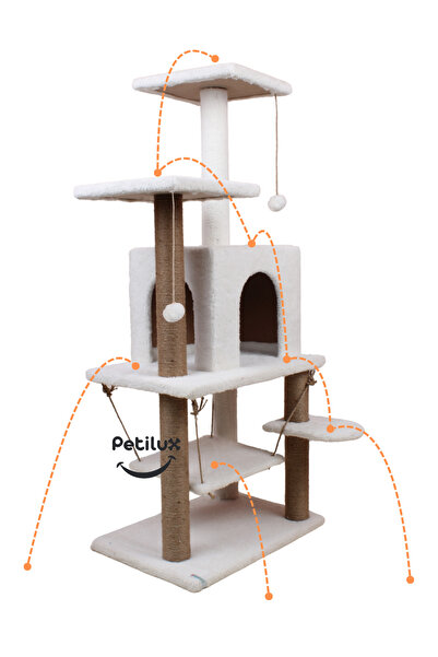 Petilux Jute Drawstring Welsoft Cat House and Play Platform with Swing Nest