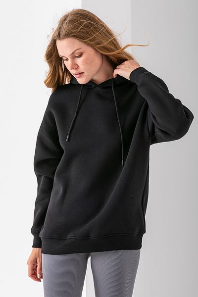 GİYSA Women's Hooded Basic 3-Thread Sweatshirt Black - 2604