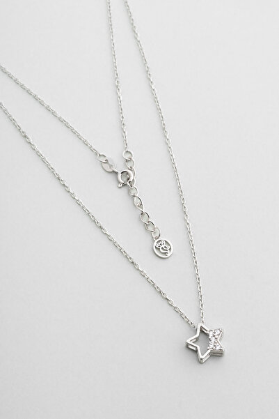 So CHIC... Şans Yıldızı 18 Ayar Beyaz Altın Kaplama 45 Cm Gümüş Kolye