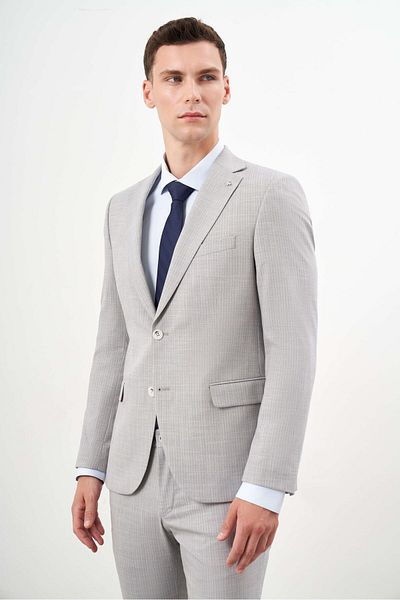 Morven Men's A. Blue Polyviscon Trend Striped Pattern Slim Fit Mono Collar Suit