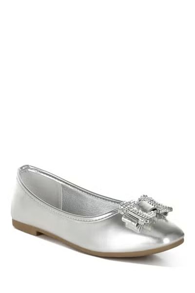 london Rag Women Rhinestone Buckle Metallic Ballerinas in Silver