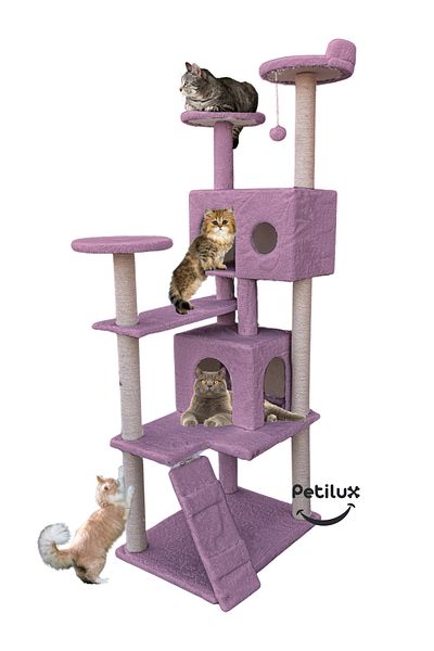 Petilux Multi-Storey Cat House and Scratching Tower Cat Play and Rest Area with Jute Drawstring Scratching Area