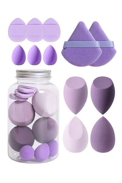 Choice3 05 12Pcs Makeup Sponge Set with Storage Jar Latex-Free, Makeup Sponge Finger Puff, Dual-Use Wet & Dr