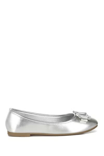 london Rag Women Rhinestone Buckle Metallic Ballerinas in Silver