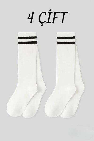ZENGİN 4 чифта безшевни момичешки чорапи с райета до коляното