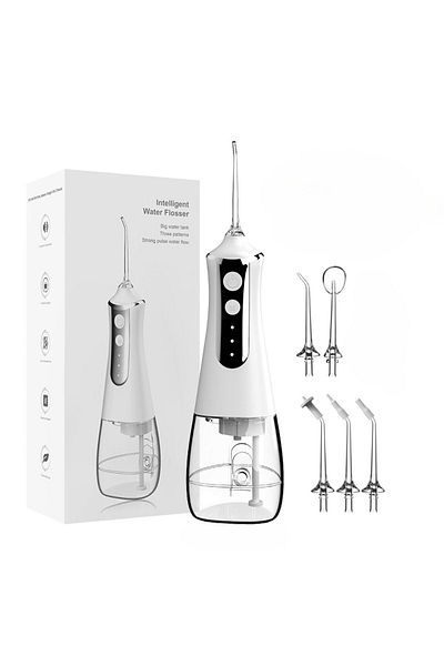 OEM Oral irrigator for mouthwash, 5 cleaning heads, 300 ml tank, 3 speed settings, USB charging, White