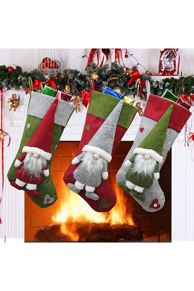 Kweida Set of 3 Christmas stockings, textile, green/red/gray, 49 x 23 cm