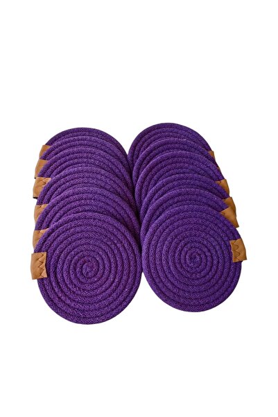 HHKARTS Jute Cup Mug Coaster Purple 13cm 12Pcs