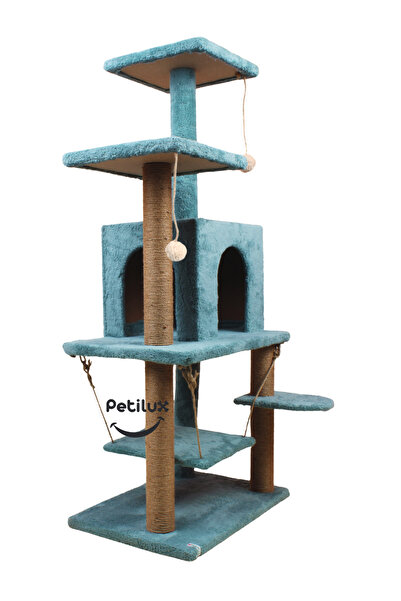 Petilux Jute Drawstring Welsoft Cat House and Play Platform with Swing Nest