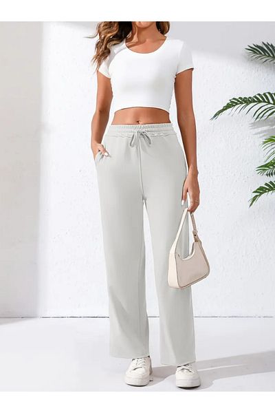 ELF MODA Women's Seasonal Loose Wide Leg High Waist Sweatpants-Asel01