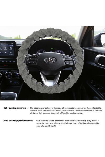 AGC Soft Plush Steering Wheel Cover 38cm, Anti-Slip Grip, Universal Fit Wheel Cover ST-10184 Gray