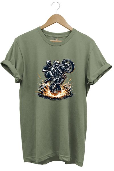 WİDİ Racing Motorcycle Printed Front Lifter Biker 100% Cotton Regular Fit Unisex T-Shirt