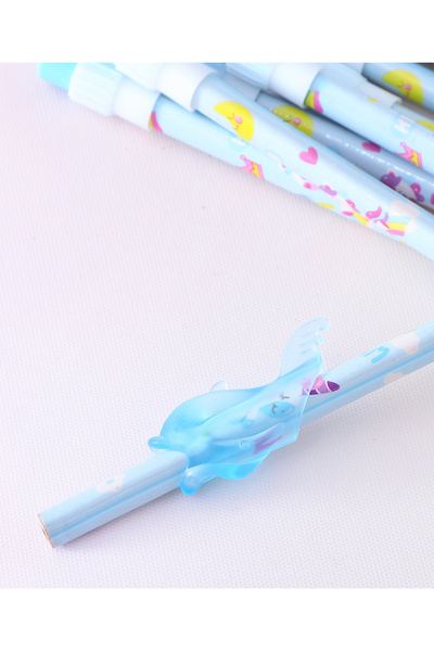 Fab N Funky Unicorn Theme HB Pencils With Sharpener and Pencil Grip, Ergonomic Design, 5 Years+, Blue - 14 Piece