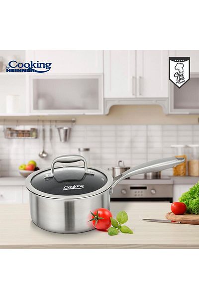 Heinner Stainless steel casserole with lid, 16x8.5 cm, 1.6 l, HONEYCOMB ceramic coating, Titanium