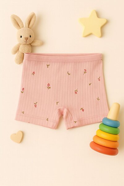 MAVİ QUMSAL Kız Çocuk Ribana Boxer Külot 6'lı Set Rahat Esnek Pamuklu , Ekru,Pembe,Vizon,Yeşil